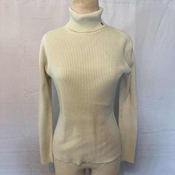 Lauren Ralph Lauren Ivory Ribbed Turtleneck Sweater Women's Large Made in Japan - Picture 1 of 6